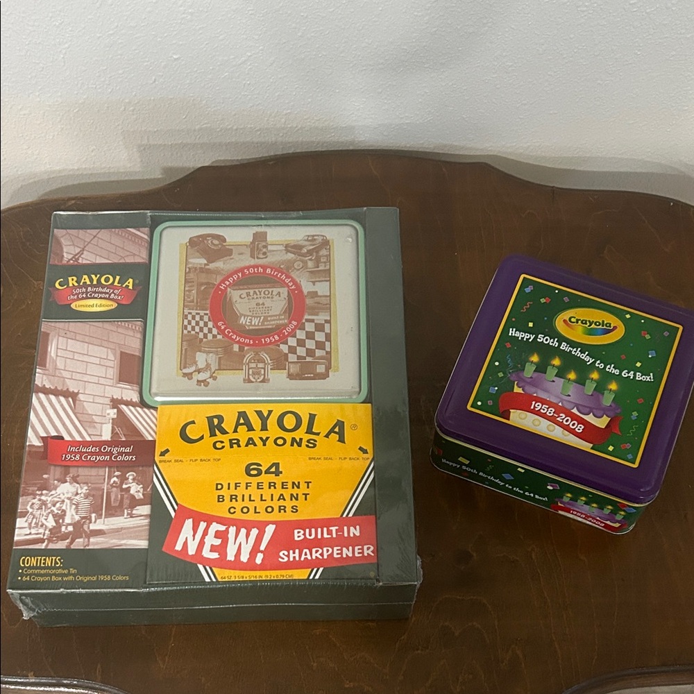 50th Anniversary Crayola 64-Count Crayons with Sharpener in Retro Tin